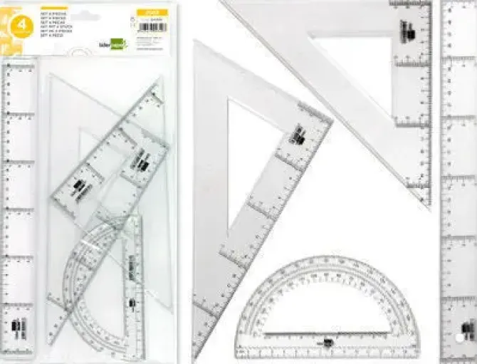 JUEGO ESCUADRA Y CARTABON 25CM REGLA 30CM Y SEMICIRCULO 15CM LIDERPAPEL EN PETACA INCOLORA