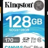 KINGSTON TARJETA SDXC 128GB UHS-I U3 V30 CLASE 10 170MB/S CANVAS GO PLUS