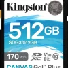 KINGSTON TARJETA SDXC 512GB UHS-I U3 V30 CLASE 10 170MB/S CANVAS GO PLUS
