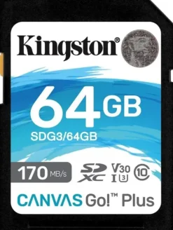 KINGSTON TARJETA SDXC 64GB UHS-I U3 V30 CLASE 10 170MB/S CANVAS GO PLUS