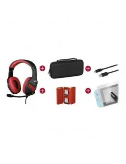 KONIX MYTHICS GAMER SWITCH PACK AURICULARES + FUNDA DE TRANSPORTE + PROTECTOR PANTALLA VIDRIO TEMPLADO + ESTUCHE PARA 4 CARTUCHOS DE JUEGO + CABLE USB A USB-C