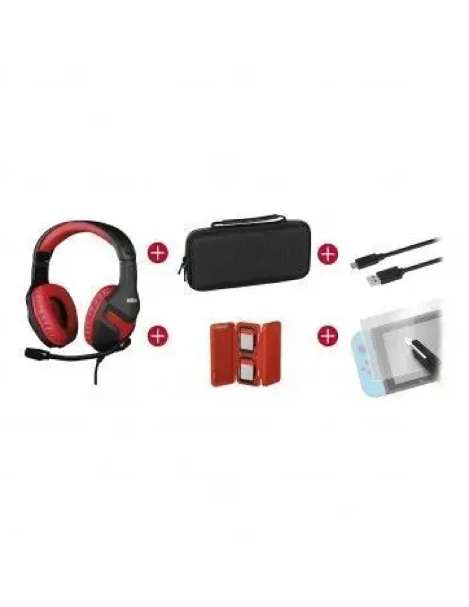 KONIX MYTHICS GAMER SWITCH PACK AURICULARES + FUNDA DE TRANSPORTE + PROTECTOR PANTALLA VIDRIO TEMPLADO + ESTUCHE PARA 4 CARTUCHOS DE JUEGO + CABLE USB A USB-C