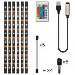 KSIX 6 TIRAS LED RGB PARA TV DE 53CM - 16 COLORES RGB - 4 MODOS DINAMICOS - CONTROL REMOTO