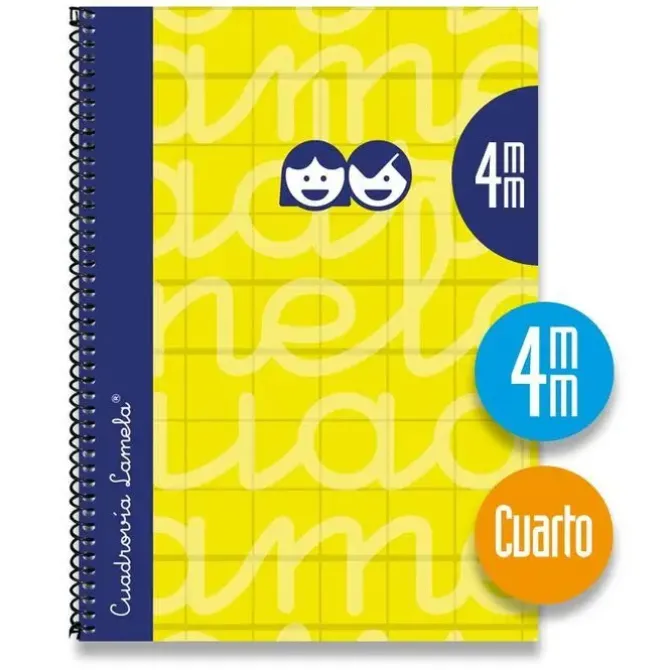 LAMELA CUADERNO TAPA EXTRADURA 4º CUARTILLA A5 AMARILLO 80 HOJAS 5MM CUADROVIA TAPA FORRADA 7CTE004AM