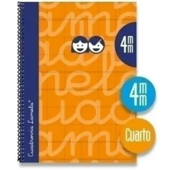 LAMELA CUADERNO TAPA EXTRADURA 4º CUARTILLA A5 NARANJA 80 HOJAS 5MM CUADROVIA TAPA FORRADA 7CTE004N