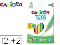 LAPICES DE COLORES CARIOCA TITA HEXAGONAL 12 UNIDADES COLORES SURTIDOS + 2 GRATIS