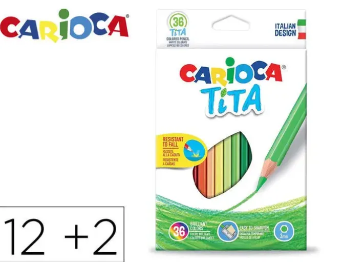 LAPICES DE COLORES CARIOCA TITA HEXAGONAL 12 UNIDADES COLORES SURTIDOS + 2 GRATIS