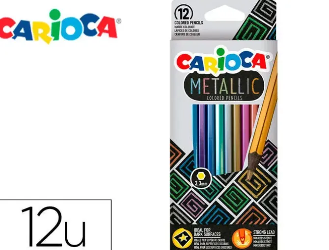 LAPICES DE COLORES CARIOCA METALLIC HEXAGONAL MINA 3,3 MM CAJA DE 12 COLORES SURTIDOS