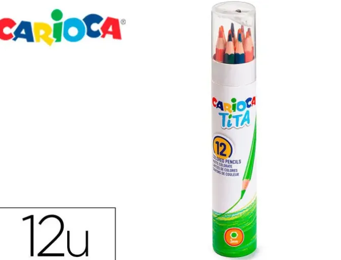 LAPICES DE COLORES CARIOCA TITA MINA 3 MM TUBO METAL 12 COLORES SURTIDOS + SACAPUNTAS