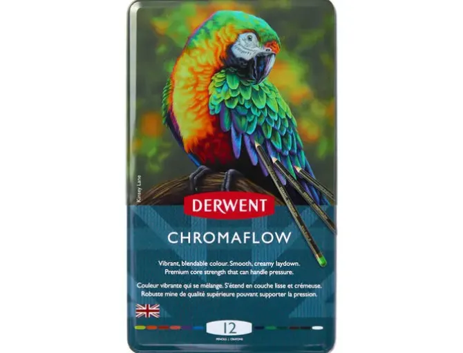 LAPICES DE COLORES DERWENT CHROMAFLOW CAJA METALICA DE 12 UNIDADES COLORES SURTIDOS