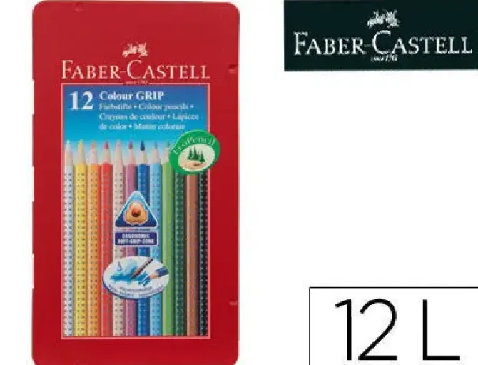 LAPICES DE COLORES FABER CASTELL ACUARELABLE COLOUR GRIP TRIANGULAR CAJA METALICA DE 12 COLORES SURTIDOS