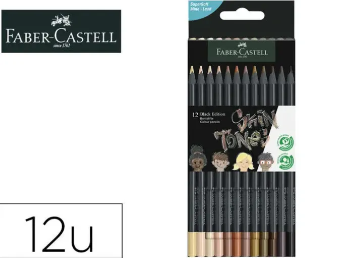 LAPICES DE COLORES FABER CASTELL BLACK EDICION TONOS DE PIEL CAJA DE 12 UNIDADES COLORES SURTIDOS