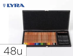 LAPICES DE COLORES LYRA REMBRANDT POLYCOLOR 36 OLORES SURTIDOS + 12 LAPICES DE GRAFITO EN MALETIN DE MADERA