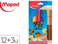 LAPICES DE COLORES MAPED COLOR PEPS WORLD CAJA DE 12 COLORES SURTIDOS + 3 DUO TONOS DE PIEL
