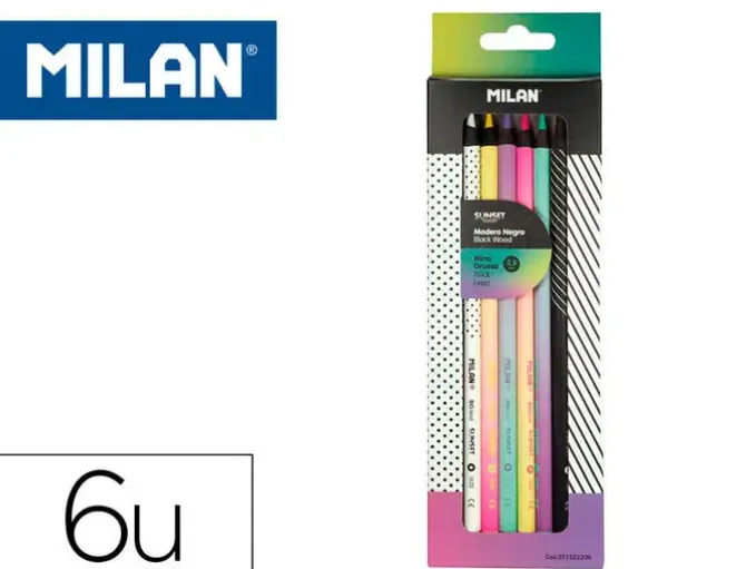LAPICES DE COLORES MILAN SUNSET MINA GRUESA 3,5 MM CAJA DE 6 UNIDADES COLORES SURTIDOS