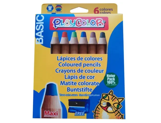 LAPICES DE COLORES PLAYCOLOR MAXI BASIC CAJA DE 6 UNIDADES COLORES SURTIDOS