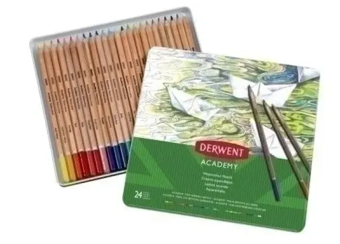 LAPICES DERWENT ACADEMY CAJA METALICA DE 24 PIEZAS ACUARELABLES