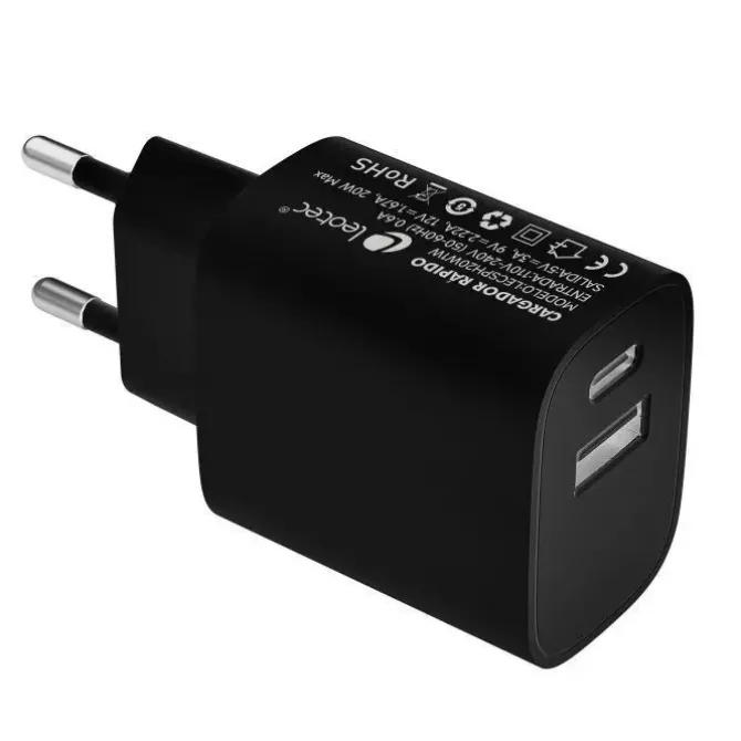 LEOTEC CARGADOR UNIVERSAL CARGA RAPIDA 1XUSB-C PD + 1X USB-A 20W