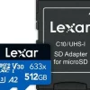 LEXAR 633X TARJETA DE MEMORIA MICROSDXC UHS-I 512GB - ALTA CAPACIDAD - VELOCIDAD DE LECTURA HASTA 100MB/S - INCLUYE ADAPTADOR SD - COLOR AZUL