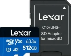 LEXAR 633X TARJETA DE MEMORIA MICROSDXC UHS-I 512GB - ALTA CAPACIDAD - VELOCIDAD DE LECTURA HASTA 100MB/S - INCLUYE ADAPTADOR SD - COLOR AZUL