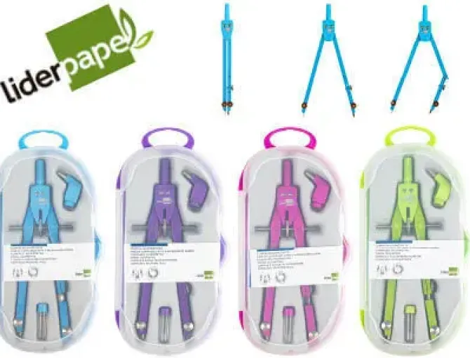 LIDERPAPEL COMPAS MICROMETRICO ESCOLAR ARTICULADO CON ADAPTADOR COLORES