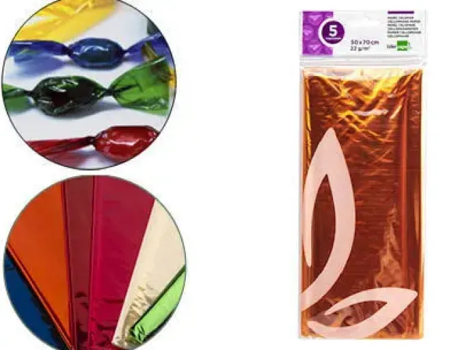 LIDERPAPEL PAPEL CELOFAN 5 HOJAS 050CMX070CM AMARILLO CS75027