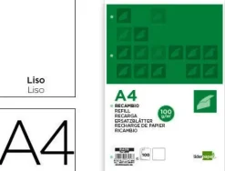 LIDERPAPEL RECAMBIO DIN A4 100H 4 TALADROS 100 GRAMOS CUADRICULA 5 MM BANDA 5 COLORES CS47117
