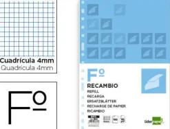 LIDERPAPEL RECAMBIO FOLIO 100H MULTITALADRO CUADRO 4 MM