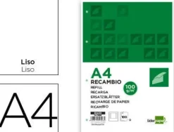 LIDERPAPEL RECAMBIO FOLIO 100H 100GR LISO CON MARGEN CS29106 RA03