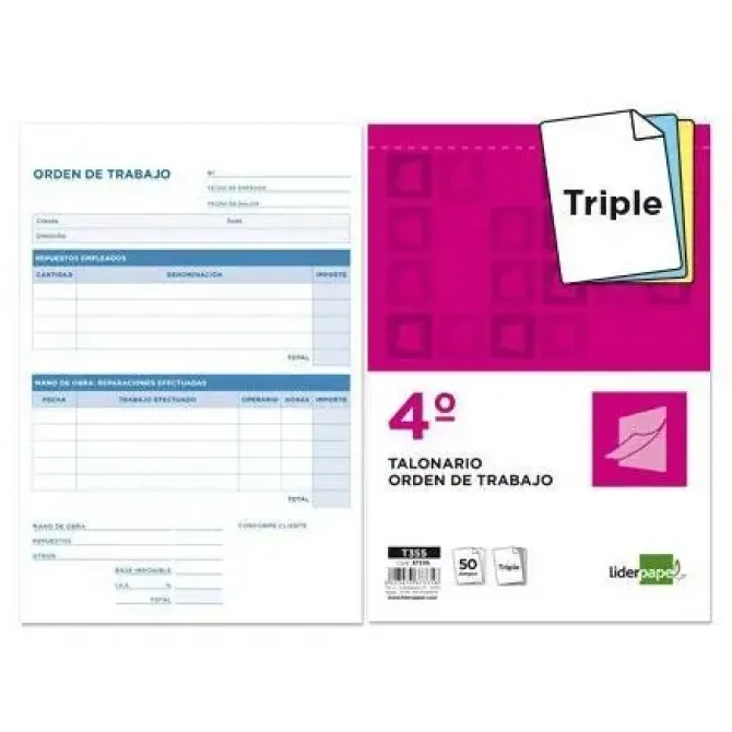 LIDERPAPEL TALONARIO ORDEN DE TRABAJO DIN A5 TRIPLICADO CS37335 T355