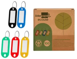 LLAVERO PORTAETIQUETAS LIDERPAPEL ECOUSE FABRICADO EN PLASTICO RECICLADO EXPOSITOR DE 100 UNIDADES