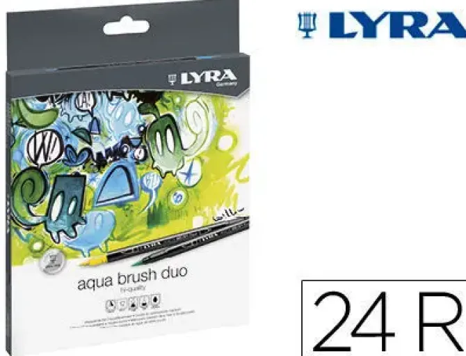 LYRA AQUA BRUSH DUO PACK DE 24 ROTULADORES DE DOBLE PUNTA - TRAZOS 2 Y 4MM - TINTA BASE DE AGUA - COLORES SURTIDOS