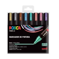 MARCADORES UNI POSCA PC5M ESTUCHE 8 COLORES METAL