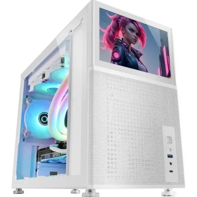 MARS GAMING MC-LCD CAJA PC GAMING - PANTALLA LCD IPS 8 - SOPORTE REFRIGERACION LIQUIDA - CONECTIVIDAD USB-C Y USB 3.0 - ESPACIO EXPANSION AMPLIO - COLOR BLANCO