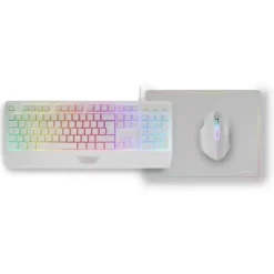 MARS GAMING MCP124 COMBO GAMING 3EN1 - TECLADO H-MECH ERGONOMICO - RATON RGB SWITCHES HUANO - ALFOMBRILLA NANOTEXTIL RAINBOW - COMPATIBILIDAD MULTIPLATAFORMA - COLOR BLANCO