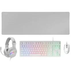 MARS GAMING MCP-RGB3 COMBO GAMING 4EN1 - TECLADO TKL H-MECH - RATON 3200 DPI RGB - AURICULARES FRGB CON CANCELACION DE RUIDO - ALFOMBRILLA XXL ANTIDESLIZANTE - COLOR BLANCO