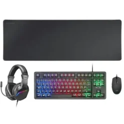 MARS GAMING MCP-RGB3 COMBO GAMING 4EN1 - TECLADO TKL H-MECH - RATON RGB 3200 DPI - AURICULARES FRGB CON CANCELACION DE RUIDO - ALFOMBRILLA XXL ANTIDESLIZANTE - COLOR NEGRO