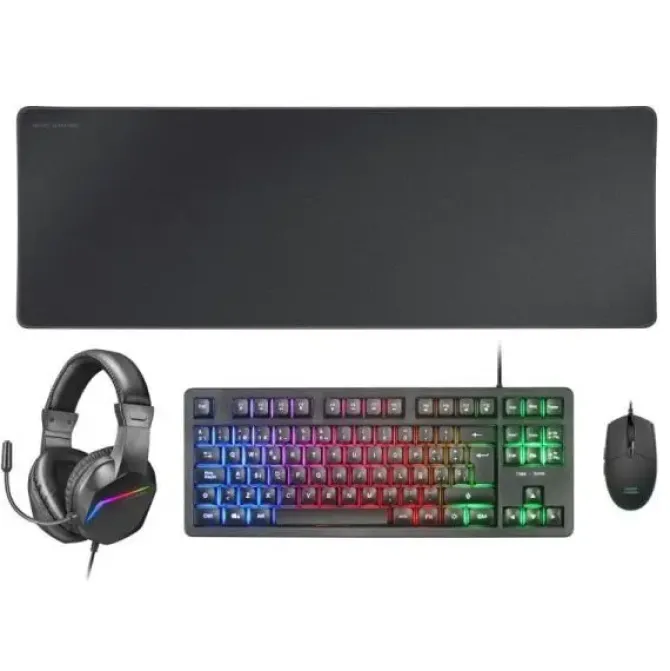 MARS GAMING MCP-RGB3 COMBO GAMING 4EN1 - TECLADO TKL H-MECH - RATON RGB 3200 DPI - AURICULARES FRGB CON CANCELACION DE RUIDO - ALFOMBRILLA XXL ANTIDESLIZANTE - COLOR NEGRO