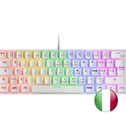 MARS GAMING MK60 TECLADO GAMING MECANICO - ULTRA-COMPACTO 60% - ILUMINACION RGB - SWITCHES ANTIPOLVO - TECLAS IMBORRABLES - ANTI-GHOSTING AVANZADO - ITALIANO - COLOR BLANCO