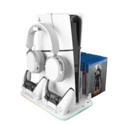 MARS GAMING MPS5-B2 SOPORTE MULTIFUNCION PARA PS5 - CARGA DUAL - REFRIGERACION SILENCIOSA - ILUMINACION RGB - SOPORTE AURICULARES - ORGANIZADOR 15 JUEGOS - COLOR BLANCO
