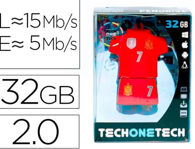 MEMORIA USB TECH ON TECH SELECCION FUTBOL ESPAÑA MUNDIAL BRASIL 32 GB