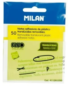 MILAN 50 NOTAS 76X76MM AUTOADHESIVAS TRANSPARENTES AMARILLO 411261050
