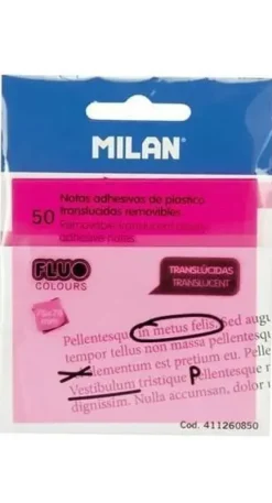 MILAN 50 NOTAS 76X76MM AUTOADHESIVAS TRANSPARENTES ROSA 411260850