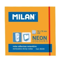MILAN BLOC DE 100 NOTAS ADHESIVAS - REMOVIBLES - 76MM X 76MM - COLOR NARANJA NEON