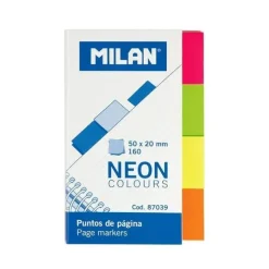 MILAN BLOC DE 160 PUNTOS DE PAGINA NEON - REMOVIBLES - MEDIDAS 50MM X 20MM - COLORES SURTIDOS