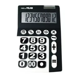 MILAN CALCULADORA DE 12 DIGITOS EXTRA GRANDE - TECLA DE RECTIFICACION DE ENTRADA DE DATOS - COLOR NEGRO Y BLANCO