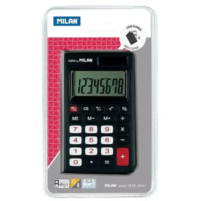 MILAN CALCULADORA DE BOLSILLO 8 DIGITOS - 3 TECLAS DE MEMORIA Y RAIZ CUADRADA - APAGADO AUTOMATICO - INCLUYE FUNDA - COLOR NEGRO