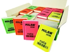 MILAN NATA 2036 GOMA DE BORRAR RECTANGULAR - PLASTICO - SUAVE - DISEÑO LIBRO - COLORES FLUORESCENTES SURTIDOS