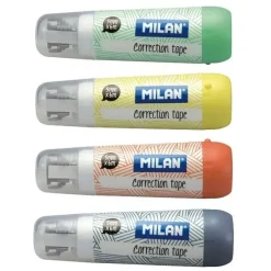 MILAN PACK DE 40 CINTAS CORRECTORAS CILINDRICAS - MEDIDAS 5MM X 6M - CORRECTORA EN SECO - PARA TODO TIPO DE PAPEL - COLORES SURTIDOS