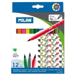 MILAN PACK DE 12 ROTULADORES - PUNTA FINA DE 2MM - TINTA AL AGUA - LAVABLE - COLORES SURTIDOS